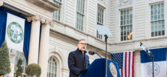 Adam Levine in front of the Office of NYC Comptroller.