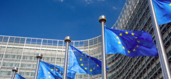 Image of several European Union flags.