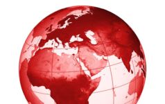 illustration of red and white globe