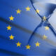Composite image of the EU flag and hourglass in a concept of passing time and countdown to a deadline
