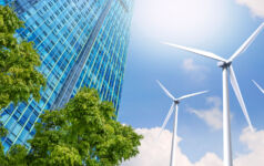 IMCO: Focusing on the clean energy transition Modern high-rise buildings are powered by wind turbines. and the fresh air from the trees