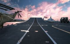 View of the flight deck on an aircraft carrier; defence; defense