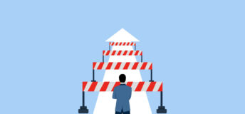 Illustration of man with hurdles ahead