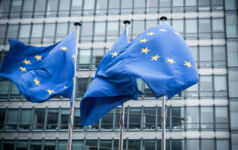 EU flags in front of the European Commission