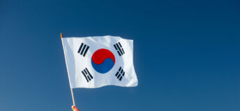 Hand waving the Korean flag.