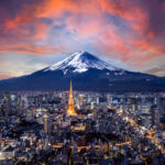 Mt. Fuji in the background of the Tokyo skyline.