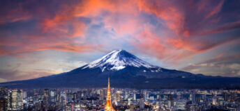 FinCity.Tokyo on building a finance hub for the global green transition Mt. Fuji in the background of the Tokyo skyline.