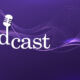 Podcast logo with microphone on purple background