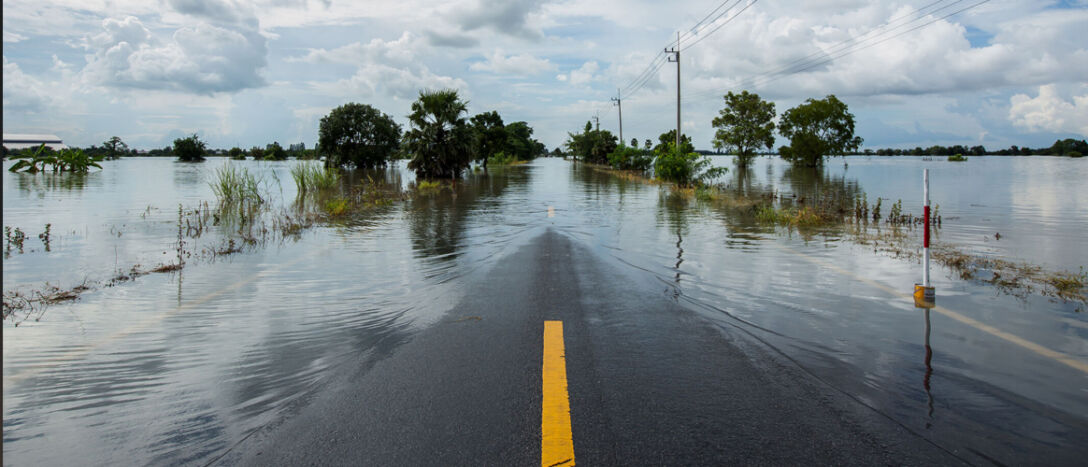 A partially flooded road